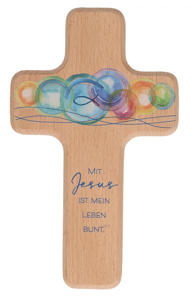 Kinderholzkreuz - Mit Jesus ist dein Leben bunt