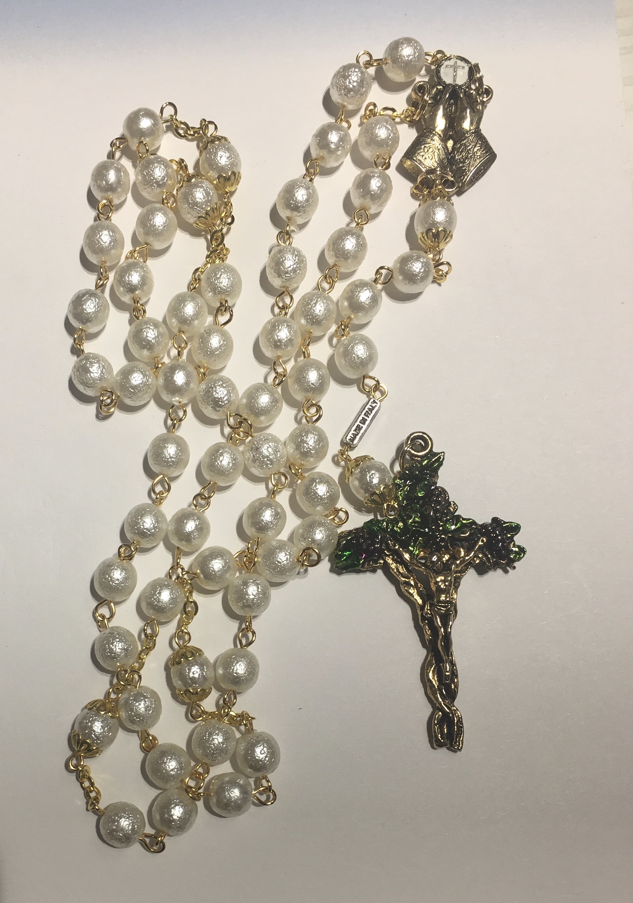  Eucharistischer Rosenkranz aus Perlen und Gold