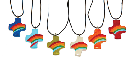 Halskette Kreuz - Regenbogen aus Speckstein