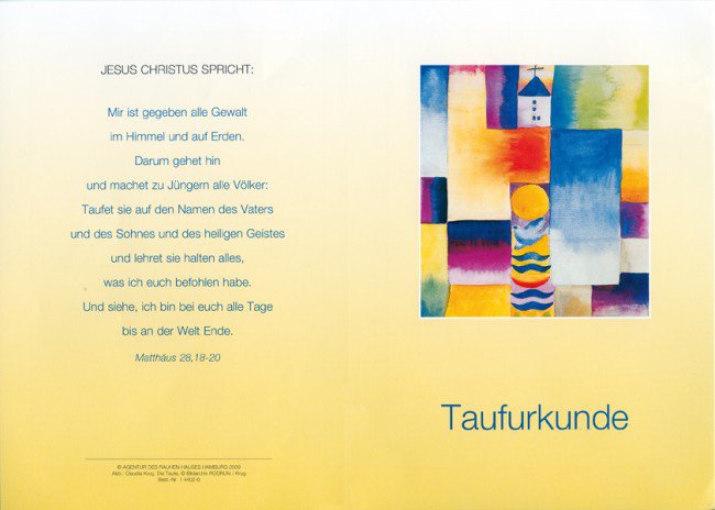 Taufurkunde Motiv Krug (10 St.) - Cover