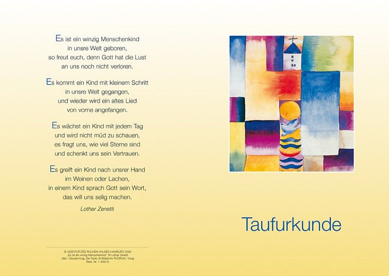 PC-Taufurkunde für Kinder (10 St.) -  Motiv Krug - Cover