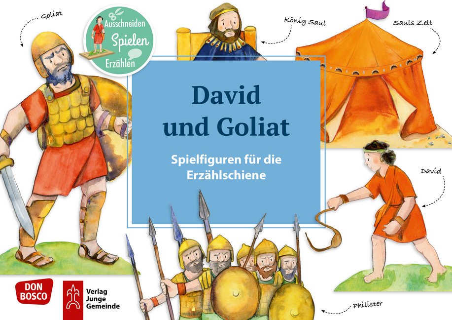 David und Goliat. Spielfiguren für die Erzählschiene.