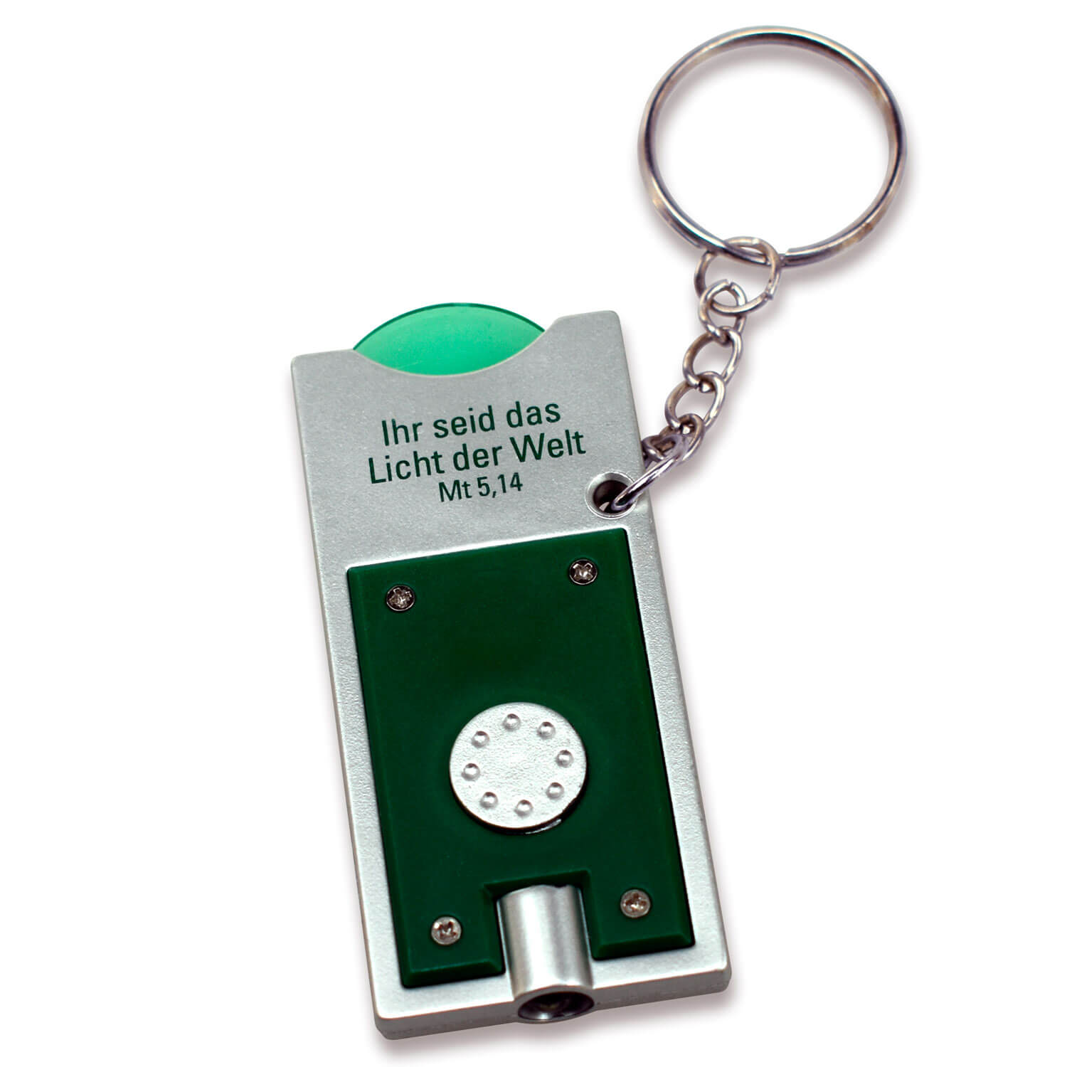 LED Schlüsselanhänger mit Einkaufswagenchip - grün