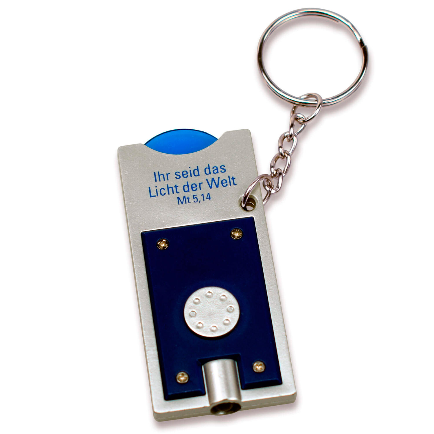 LED Schlüsselanhänger mit Einkaufswagenchip - blau