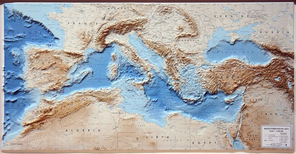 Reliefkarte Mittelmeer