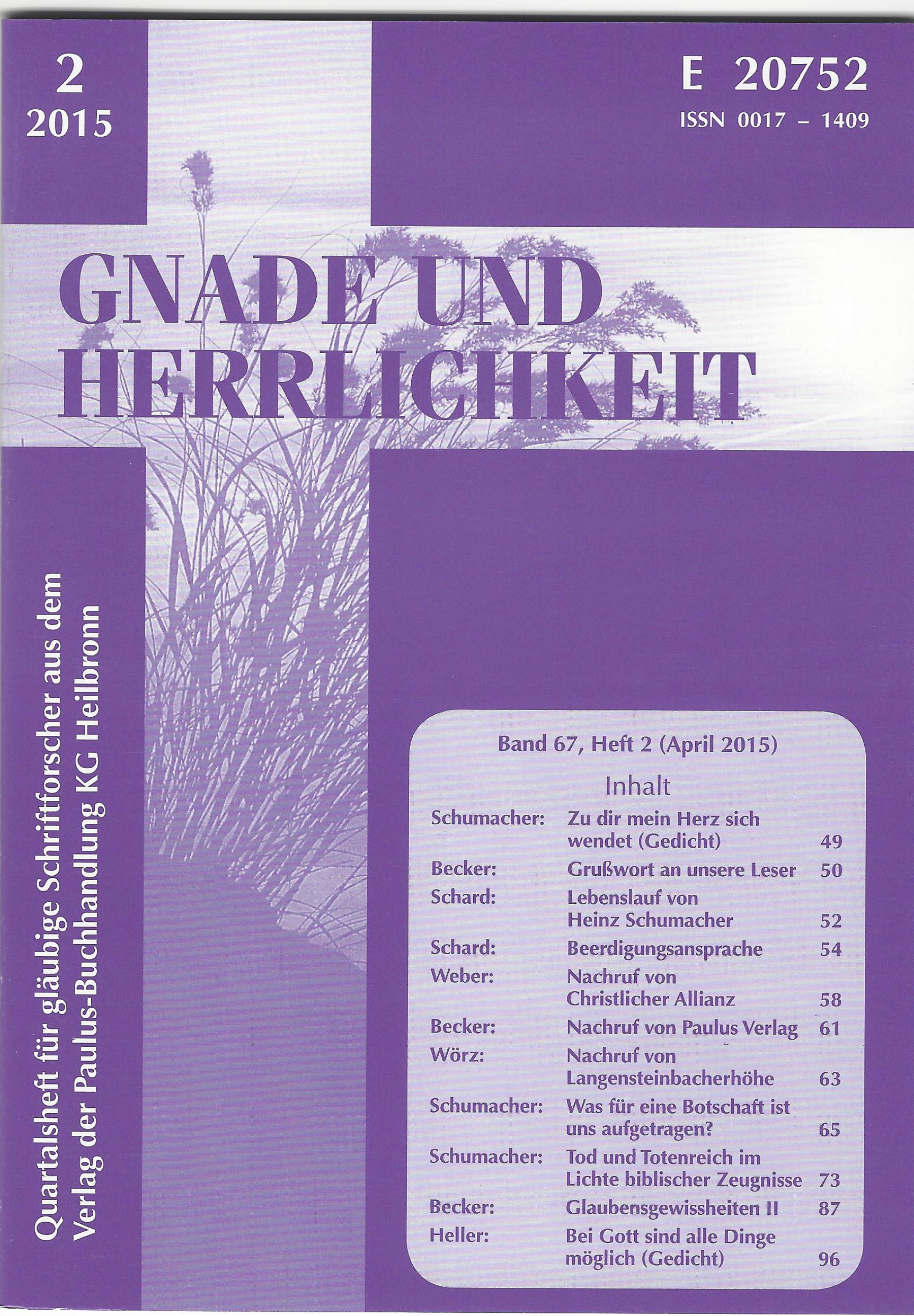 PDF 2019 - Gnade und Herrlichkeit - Zeitschrift Jahresabo