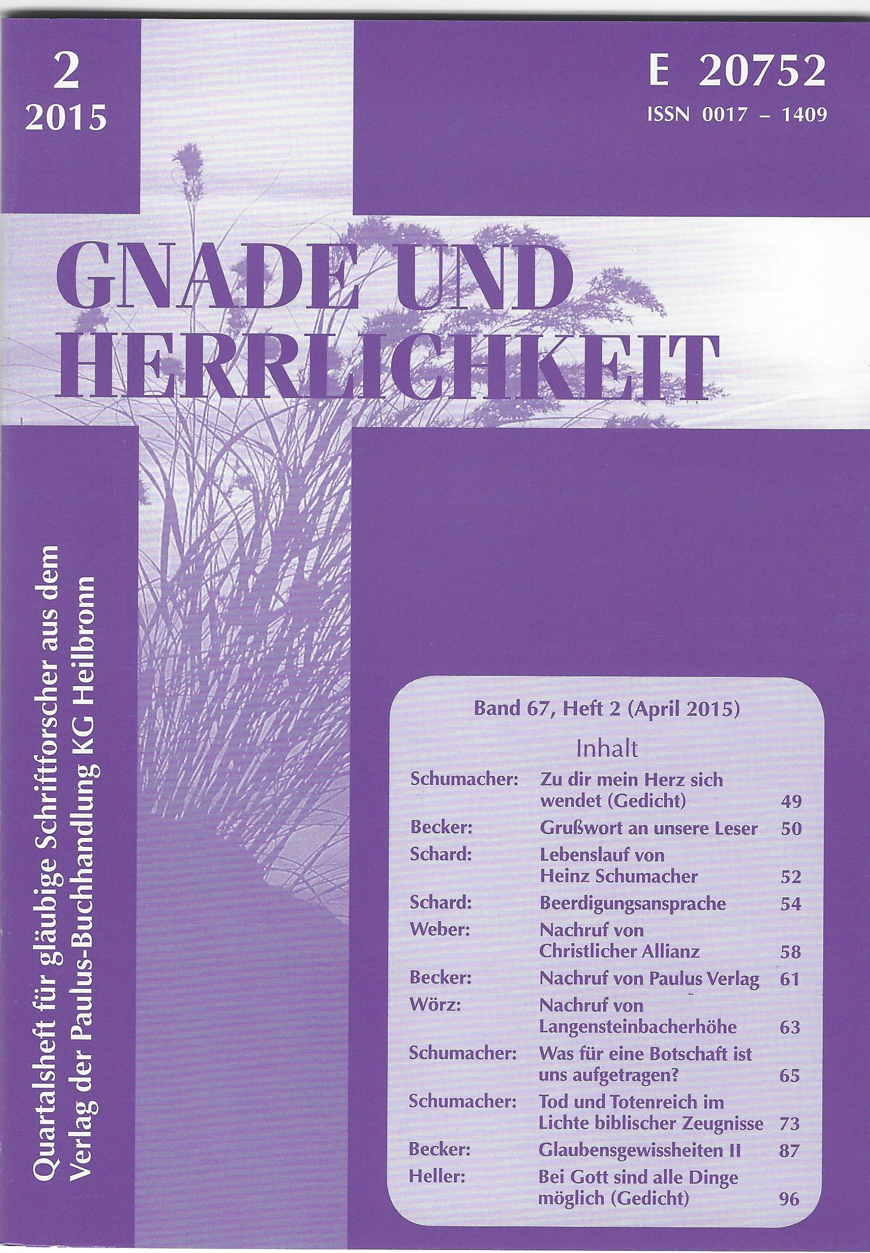 Hefte + PDF 2018 - Gnade und Herrlichkeit - Zeitschrift Jahresabo