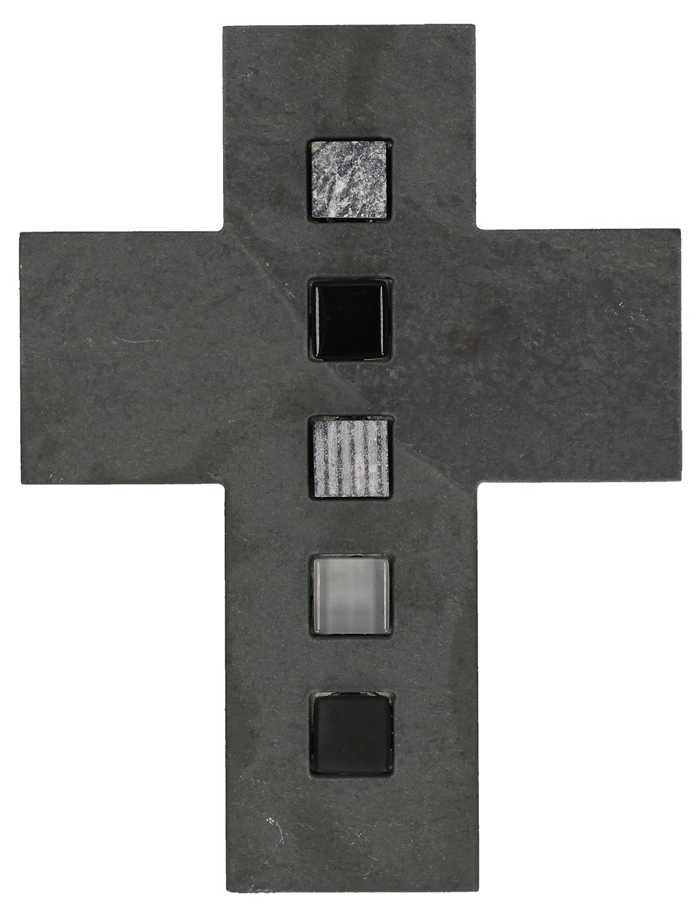 Schmuckkreuz 17 cm: Schiefer mit Inlays aus Mosaiksteinen