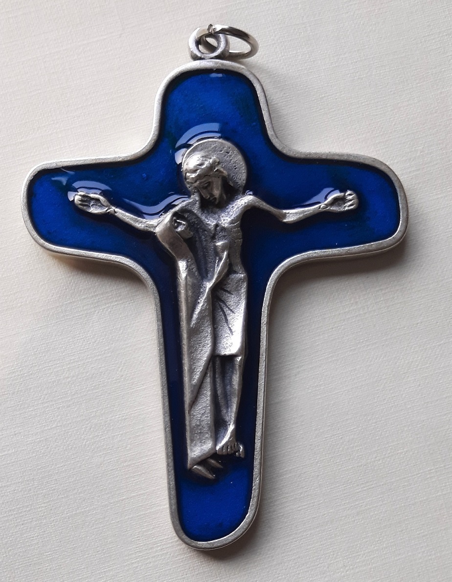 Kreuz der Einheit hängend, blau/silber, 8 cm