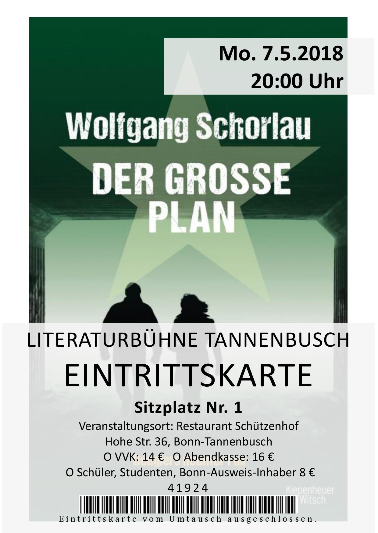 Eintrittskarte Lesung VVK Wolfgang Schorlau 
